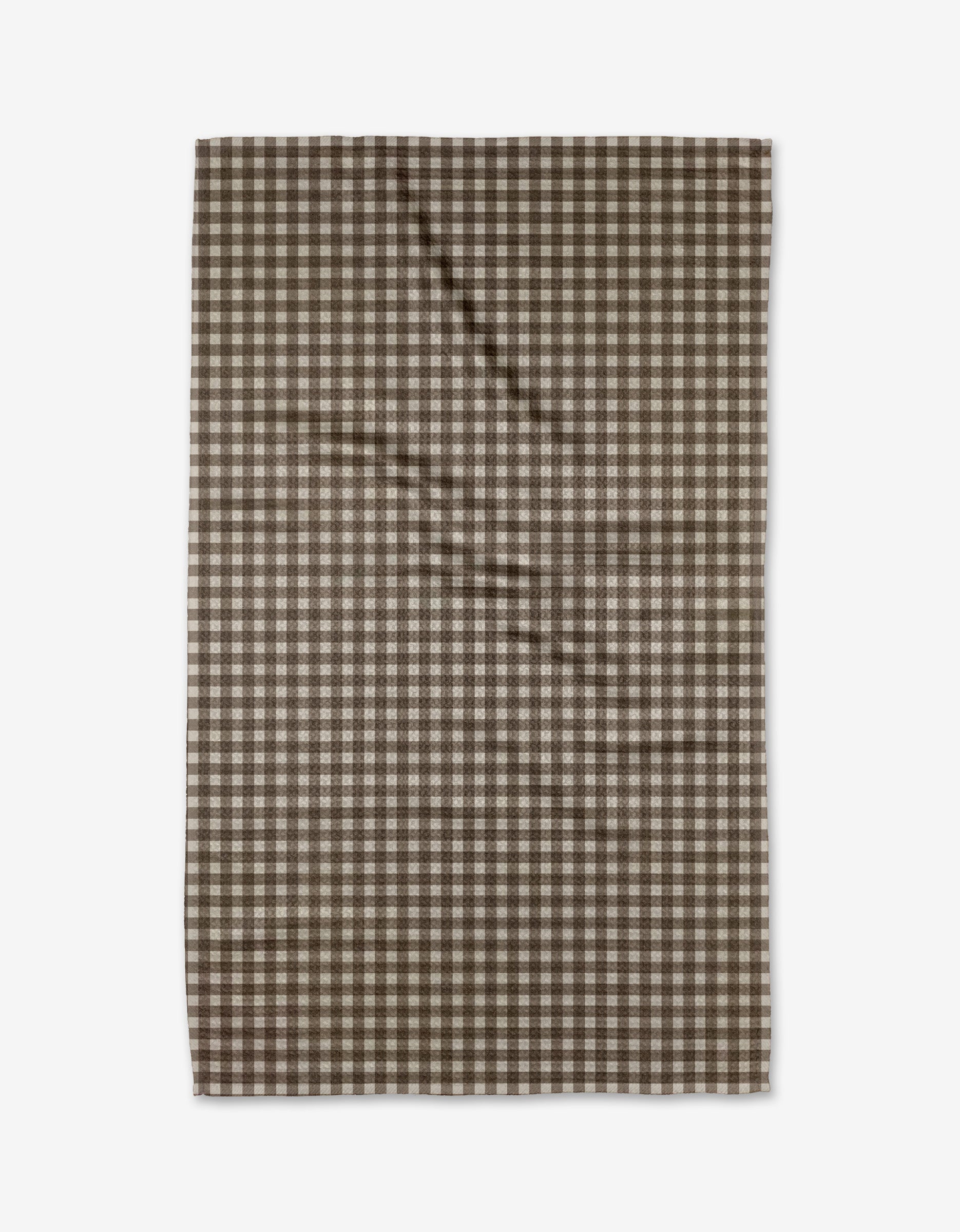 The Jenny Keller Whidbey Check recycled kitchen towel features a rectangular shape and brown and white checkered design, displayed flat on a white background.