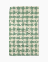 Patch Mint by Geometry is a rectangular tea towel with a green and white checkered, distressed texture, made from recycled materials for eco-friendly appeal.
