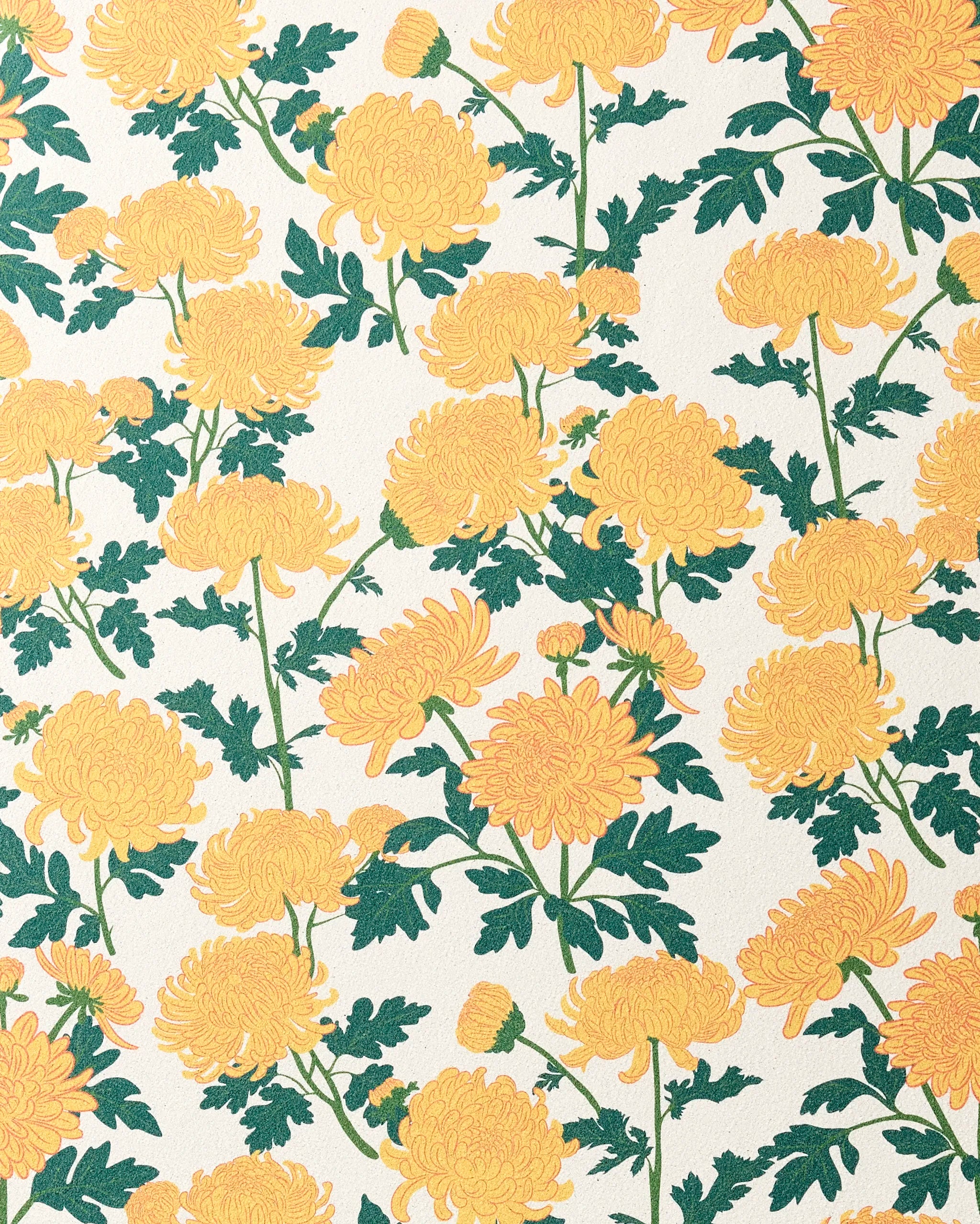 The "Chrysanthemum" yoga towel by Vaishali Design Studio features a vibrant yellow chrysanthemum and green leaf pattern on white, offering a decorative, non-slip surface that brings style and energy to your practice.