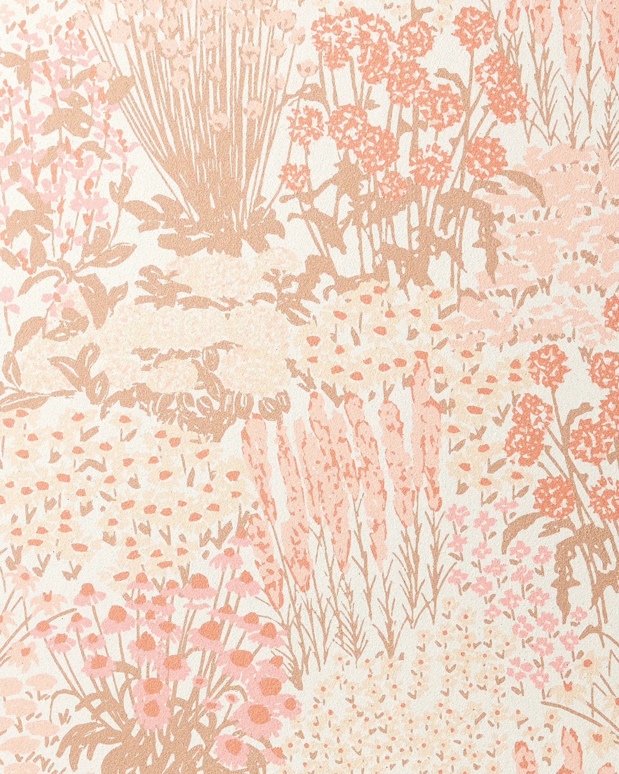 Garden Bloom by Hufton Studio features a vintage botanical pattern of flowers and grasses in soft pink, peach, and beige on a light background—ideal for adding delicate style to your yoga towel or recycled yoga accessory.