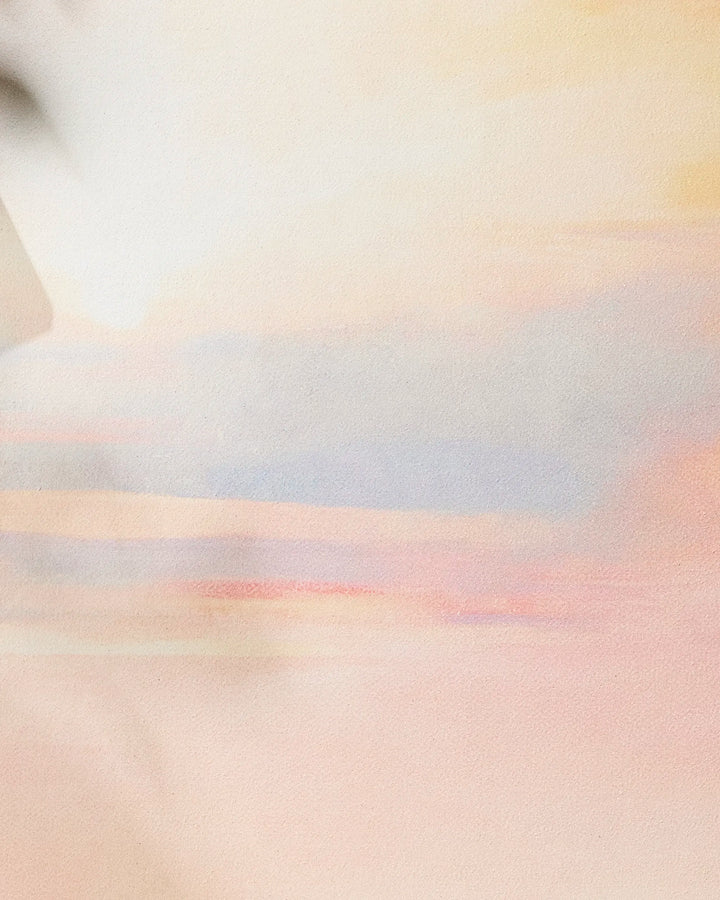 Soft pastel abstract art in pink, peach, yellow, and blue gentle gradients evokes the calming feel of Stefanie Bales’ Her Majesty slip-resistant yoga towel. No distinct shapes or objects—just soothing hues blending seamlessly.