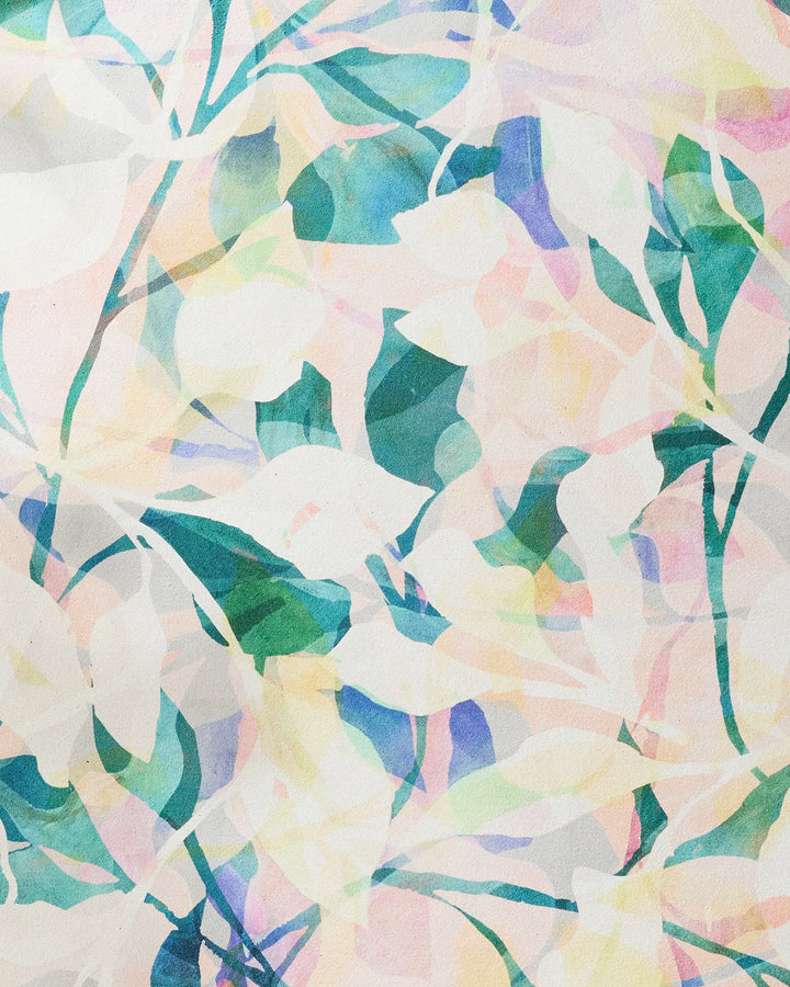 Painted Foliage by Rachel Parker features abstract watercolor leaves and branches in soft pastel hues, forming a light, airy botanical pattern—ideal inspiration for an eco-friendly or non-slip yoga towel design.