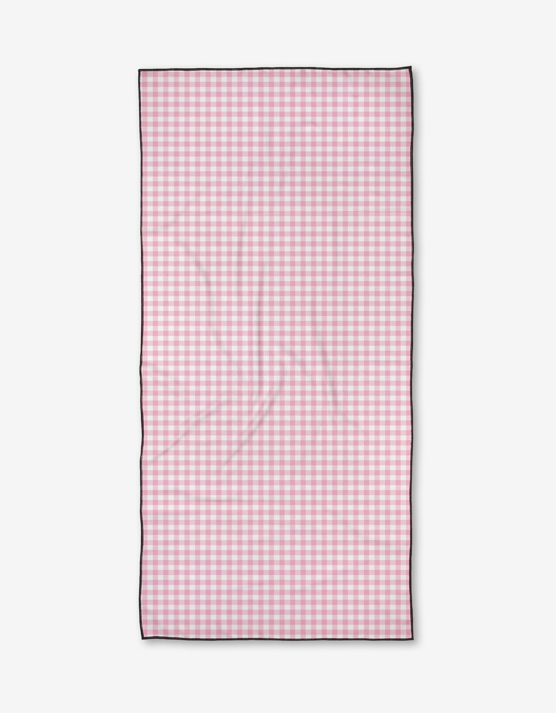 The Bailey Peyton Bright is a rectangular Micro-loop Beach Towel with a pink and white gingham checkered pattern, thin black border, and quick-drying recycled materials, shown flat on a white background.