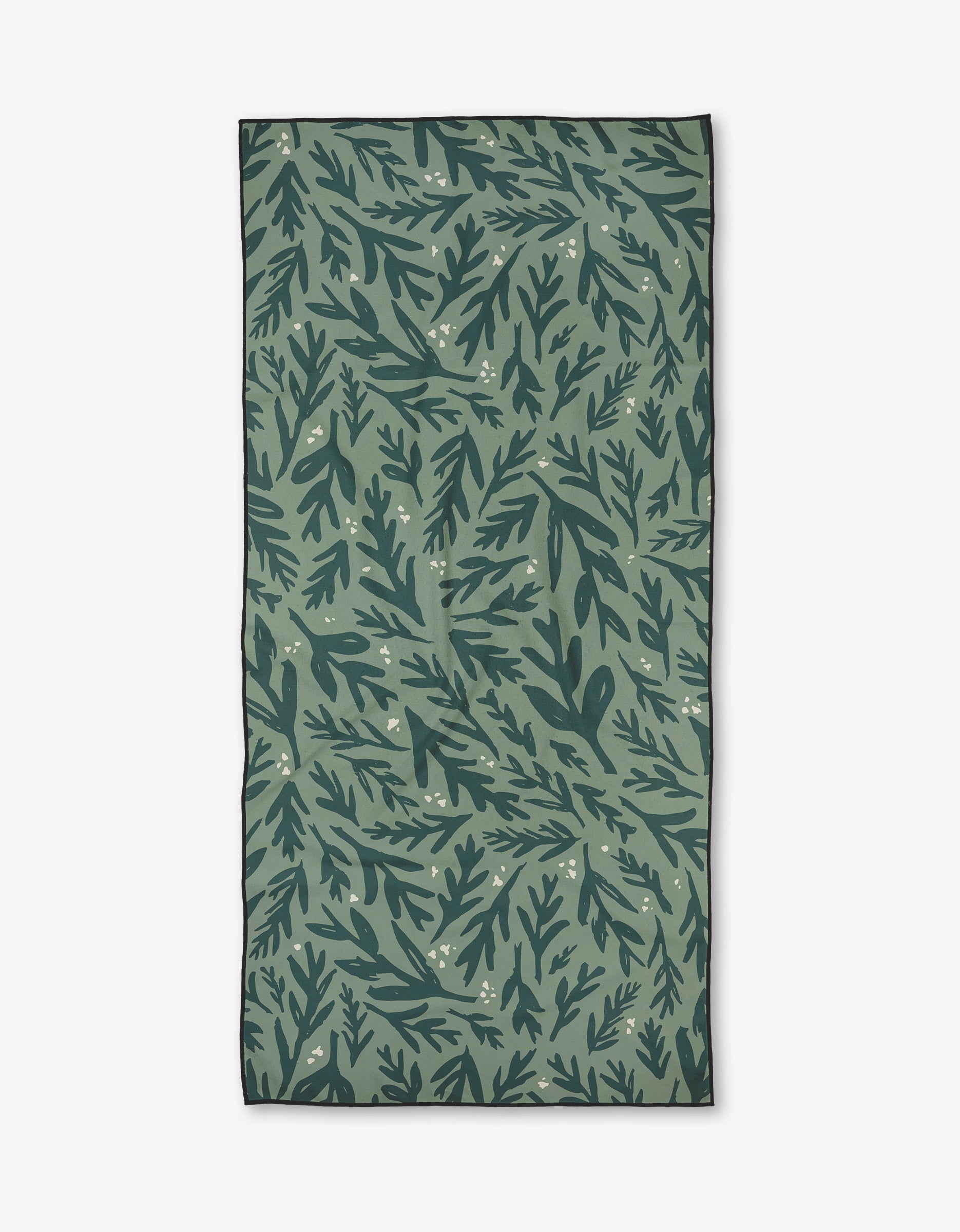 Trail Dusting by Twig + Spark is a rectangular green fabric made from recycled materials, showcasing a dark and light green leafy botanical pattern with off-white dots on a white background.