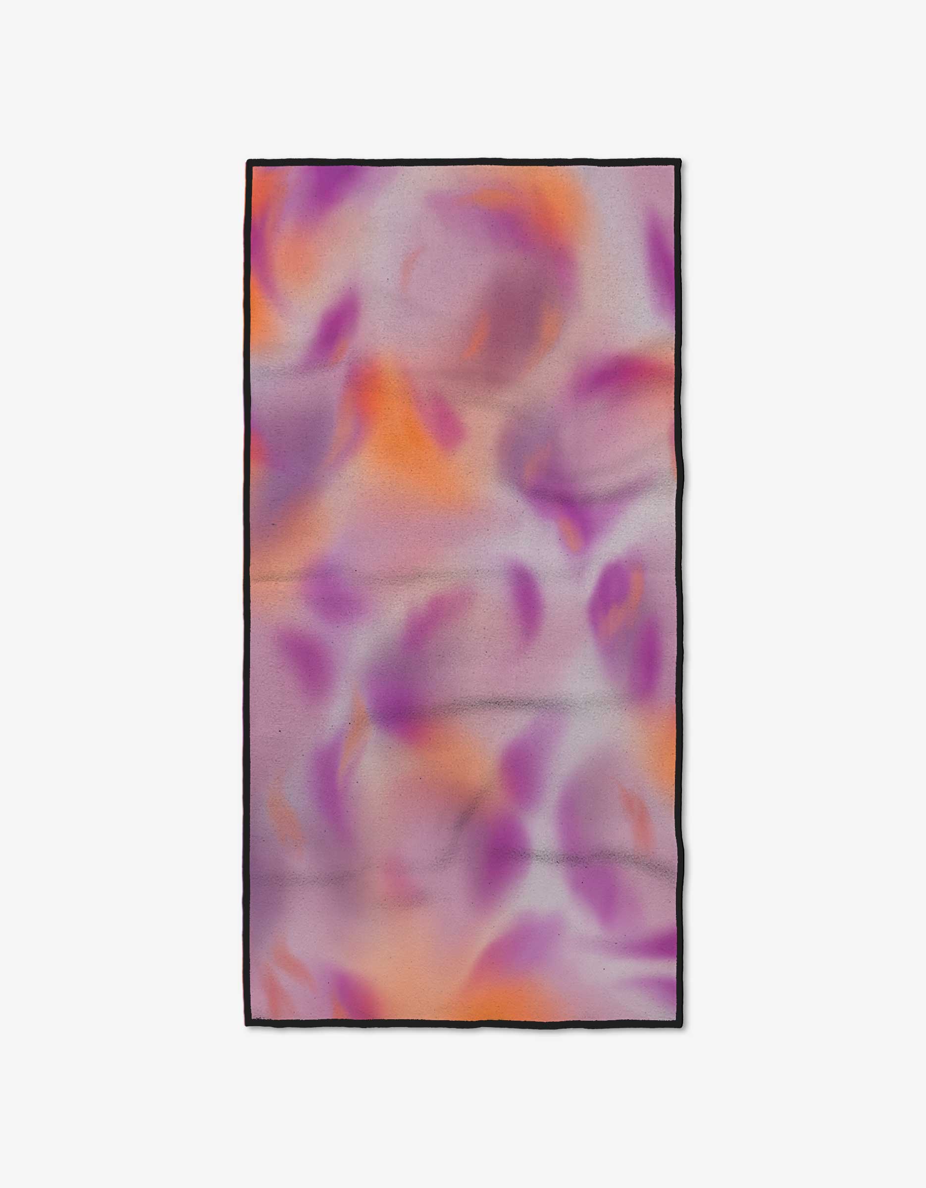 The GEOMETRY Magenta fitness towel features a soft, abstract pattern in swirling purple, pink, and orange on a light background with a thin black border. Made from ultra-absorbent recycled materials for peak performance and sustainability.