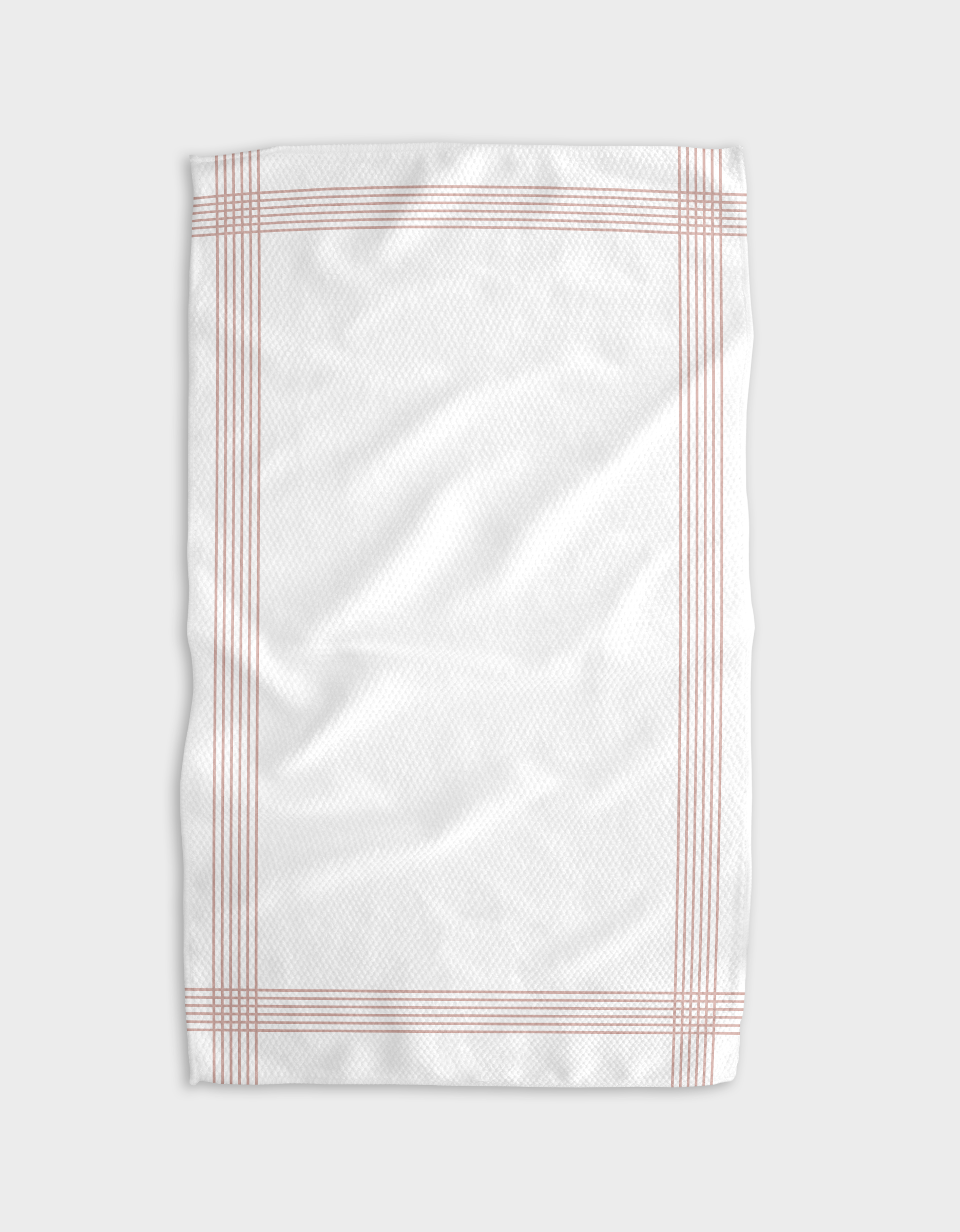 The Buy Guide’s Borderline - Dusty Rose is a white tea towel featuring three dusty rose stripes forming a rectangular border near the edges. Made from quick-drying, recycled materials for everyday use and shown flat against a light background.