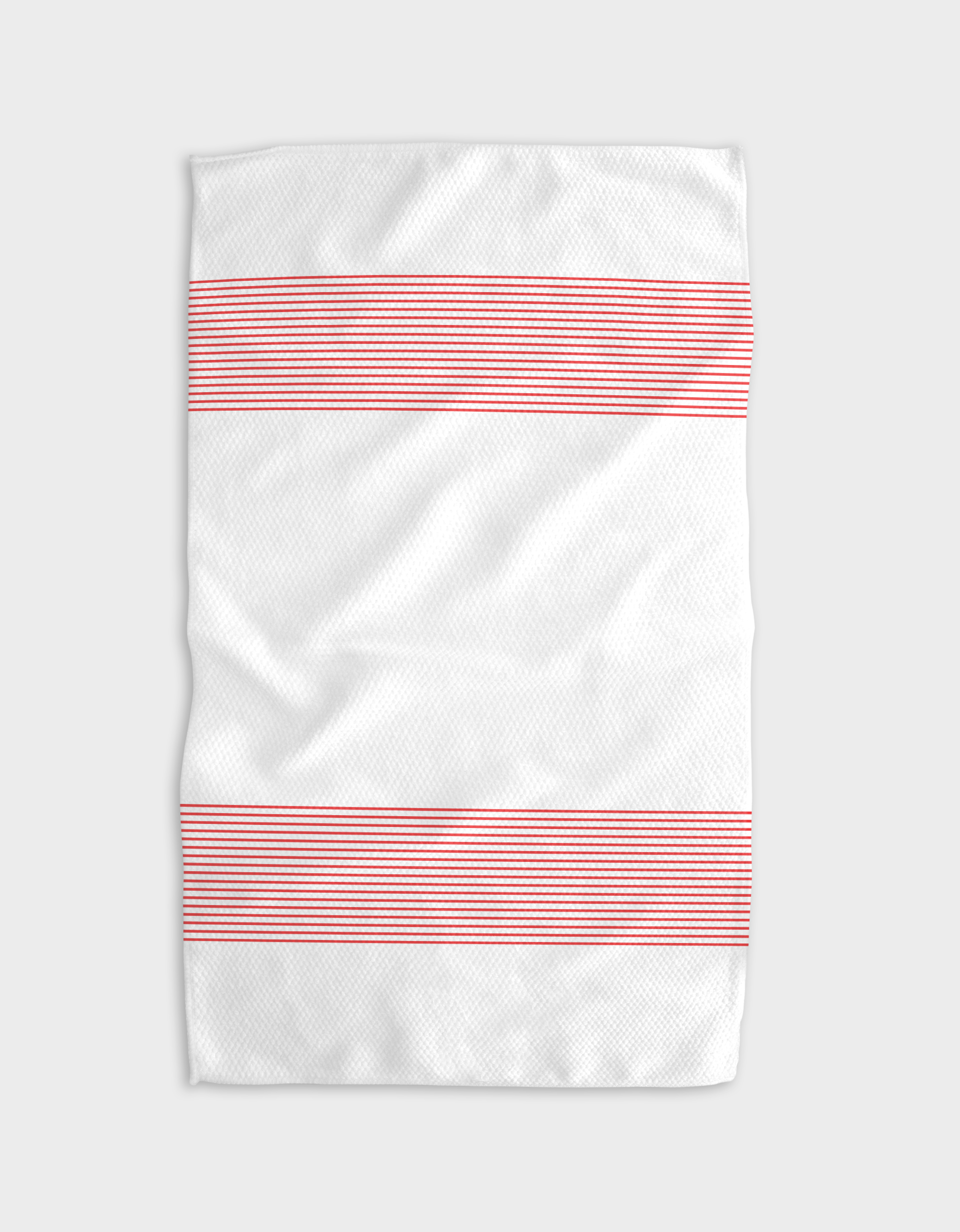 The Buy Guide’s Blank Space - Candy Apple is a white tea towel with two wide horizontal candy apple red stripes, crafted from ultra-absorbent materials for everyday use and shown on a neutral background.