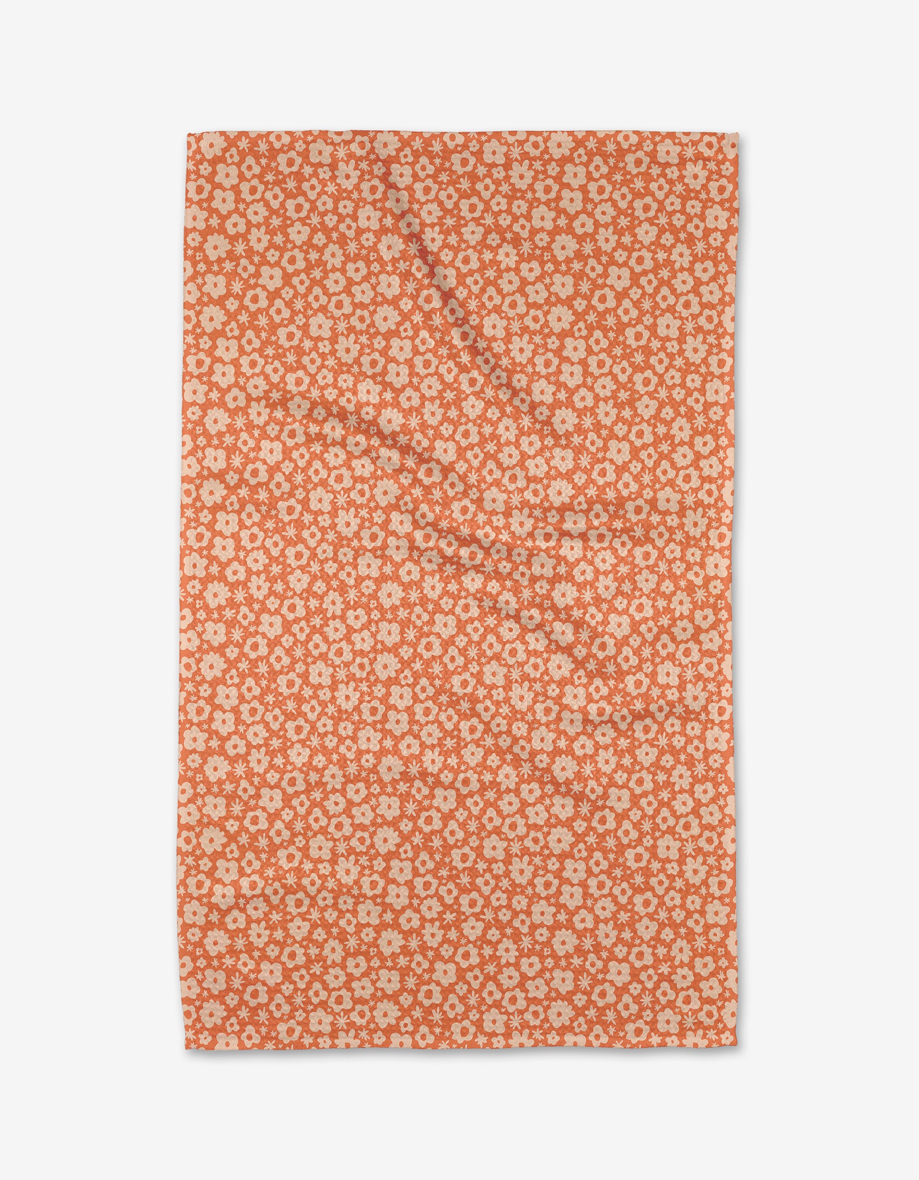 The Kelsey Weigl Ditsy Daisy is a rectangular orange Geoweave™ fabric featuring an all-over small white daisy pattern, shown flat on a white background.