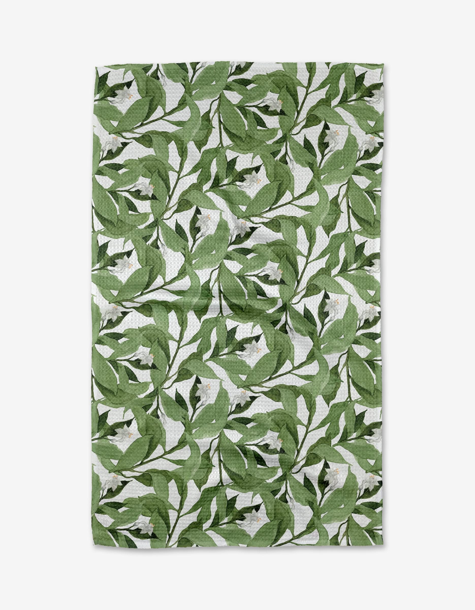 Leaf It To Me by Aubrey Fairchild is a rectangular Geoweave™ cloth with a dense green leaf pattern on white. The ultra-absorbent fabric ensures full-surface style and function.