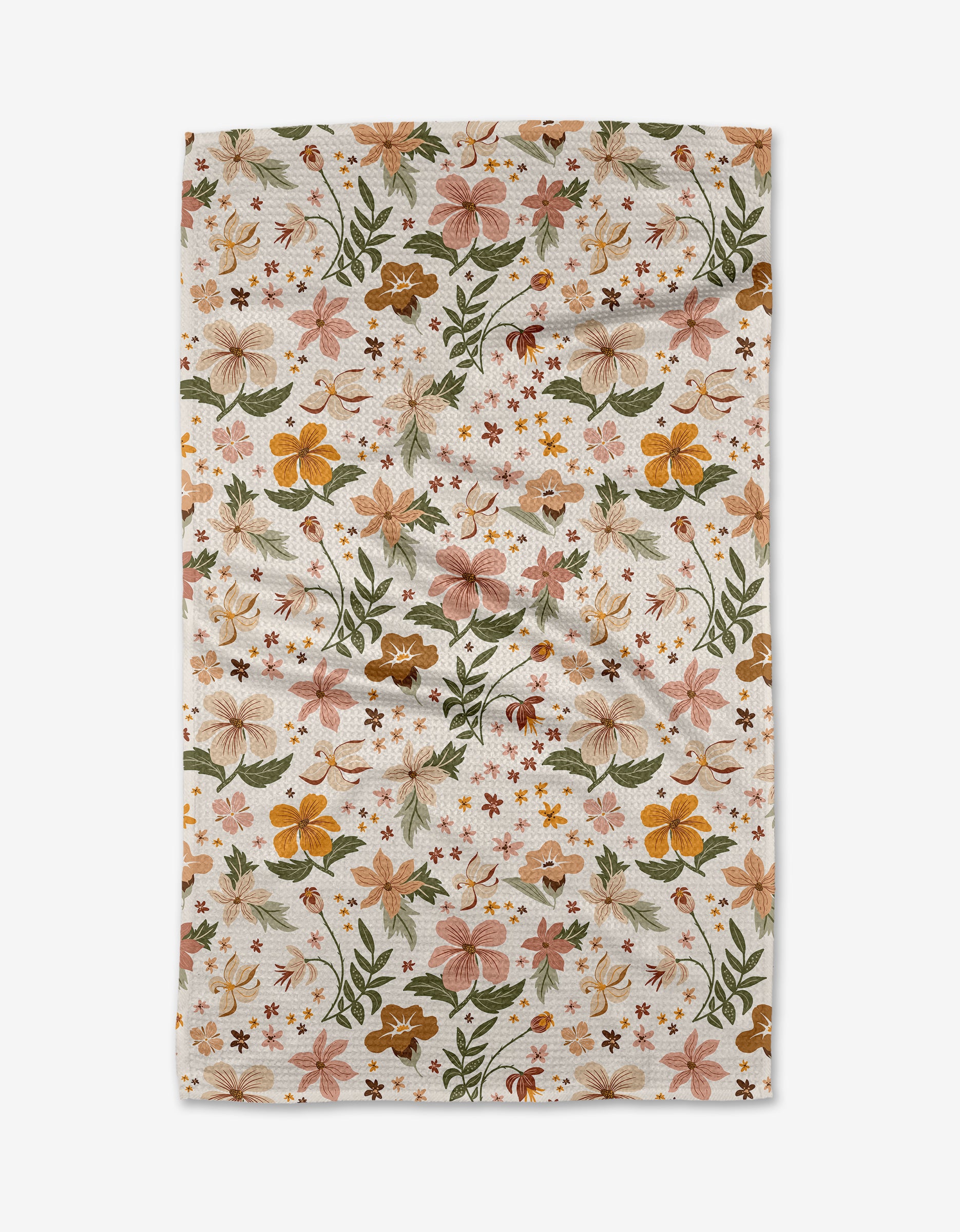 The Danelys Sidron Spring In Devon is a rectangular white cloth of ultra-absorbent Geoweave fabric, decorated with a colorful floral pattern in orange, yellow, pink, and green flowers and leaves.
